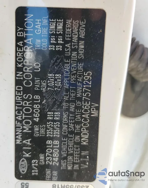 2014 Kia Sportage Ex z USA, uszkodzony, nr VIN KNDPCCAC6E7571295